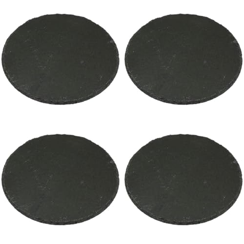 Schieferplatten 4er Set rund 20cm schwarz - Schiefer Untersetzer als Servierplatte, Dekotablett, Servierteller, Sushi Platte und Käseplatte - Deko Steinplatte zum Beschriften als Esstisch Tischdeko von matches21 HOME & HOBBY