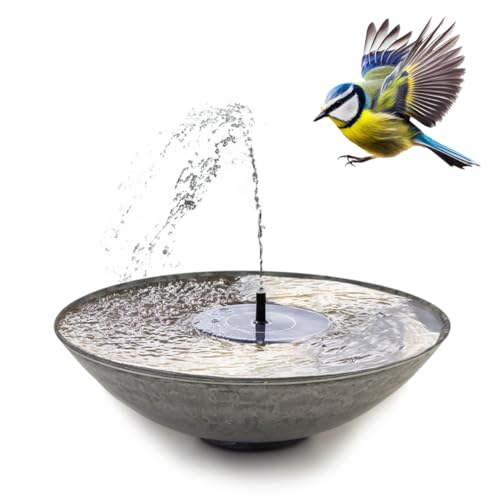 Solarbrunnen Set für draußen 35 cm Schale grau - Schwimmende Solar Springbrunnen Fontäne und Dekoschale als Outdoor Gartenbrunnen - Außen Wasserspiel als Balkon Vogeltränke, Garten Vogelbad von matches21 HOME & HOBBY