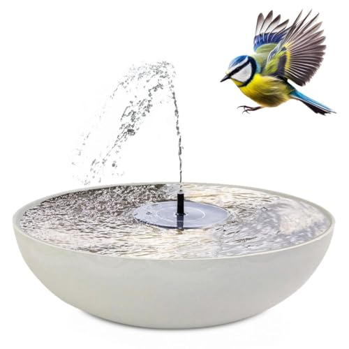 Solarbrunnen Set für draußen 45 cm Schale beige-grau - Schwimmende Solar Springbrunnen Fontäne und Vintage Dekoschale als Outdoor Gartenbrunnen - Außen Garten-Deko Balkon-Deko Wasserspiel von matches21 HOME & HOBBY