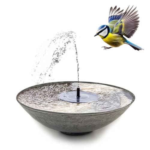 Solarbrunnen Set für draußen 45 cm Schale grau - Dekoschale und Schwimmende Solar Springbrunnen Fontäne als Outdoor Wasserspiel - Außen Gartenbrunnen als Balkon Vogeltränke, Garten Vogelbad von matches21 HOME & HOBBY