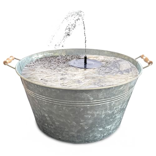 Solarbrunnen Set für draußen 50 cm Zink-Schale - Dekoschale und Schwimmende Solar Springbrunnen Fontäne als Outdoor Wasserspiel - Außen Gartenbrunnen als Balkon Vogeltränke, Garten Vogelbad von matches21 HOME & HOBBY