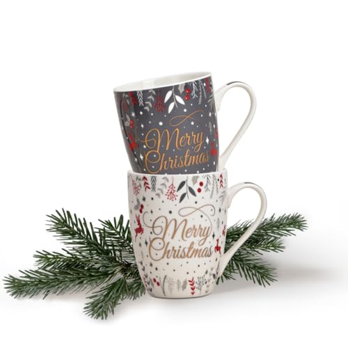 Tassen 2er Set Merry Xmas in weiß und grau - Klassische Porzellan Kaffeebecher als Weihnachtstassen in 10 cm - Süße Kaffeetassen für Weihnachten spülmaschinenfest und mikrowellengeeignet Tassen 2er Set Merry Xmas in weiß und grau - Klassische Porzellan Kaffeebecher als Weihnachtstassen in 10 cm - Süße Kaffeetassen für Weihnachten spülmaschinenfest und mikrowellengeeignet von matches21 HOME & HOBBY