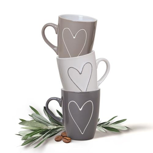 Tassen 36er Set Herz in weiß beige grau - Keramik Kaffeetassen in 250ml für Tee Kaffee Cappuccino - Moderne Kaffeebecher spülmaschinenfest und mikrowellengeeignet als Geschenk von matches21 HOME & HOBBY