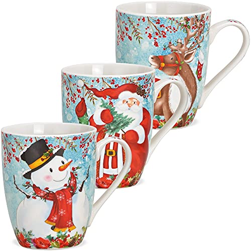 Tassen 3er Set bunte Xmas Dekore - Klassische Porzellan Kaffeebecher als Weihnachtstassen in 10 cm - Motiv Kaffeetassen für Weihnachten spülmaschinenfest und mikrowellengeeignet von matches21 HOME & HOBBY