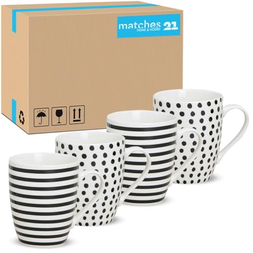 Tassen 48er Set Streifen & Punkte in schwarz weiß - Schöne Porzellan Kaffeetassen in 300ml für Tee Kaffee Cappuccino - Süße Kaffeebecher spülmaschinenfest und mikrowellengeeignet als Geschenk von matches21 HOME & HOBBY