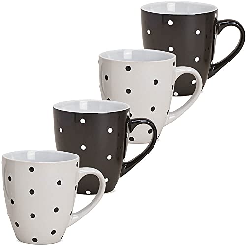 Tassen 4er Set in schwarz weiß Muster - Schöne Porzellan Kaffeetassen in 380ml für Cappuccino Kaffee Tee - Außergewöhnliche Kaffeebecher spülmaschinenfest und mikrowellengeeignet als Geschenk von matches21 HOME & HOBBY