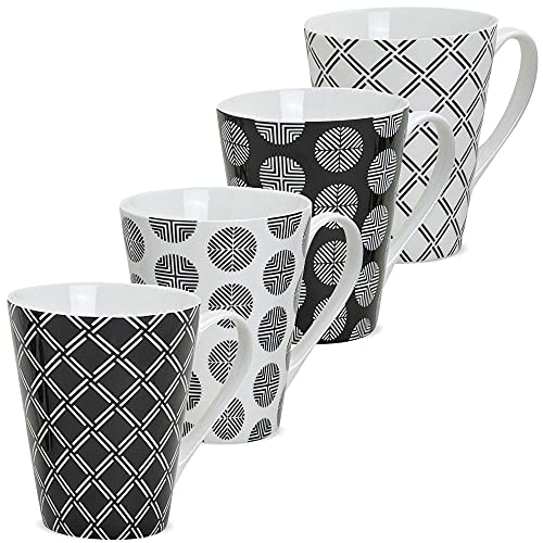 Tassen 4er Set in schwarz weiß - Schöne Keramik Kaffeetassen in 250ml für Cappuccino Kaffee Tee - Außergewöhnliche Kaffeebecher spülmaschinenfest und mikrowellengeeignet als Geschenk von matches21 HOME & HOBBY