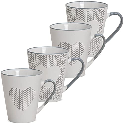 Tassen 4er Set in weiß und grau mit Herz Design - Schöne Steingut Kaffeetassen in 250ml für Cappuccino Kaffee Tee - Außergewöhnliche Kaffeebecher spülmaschinenfest und mikrowellengeeignet von matches21 HOME & HOBBY