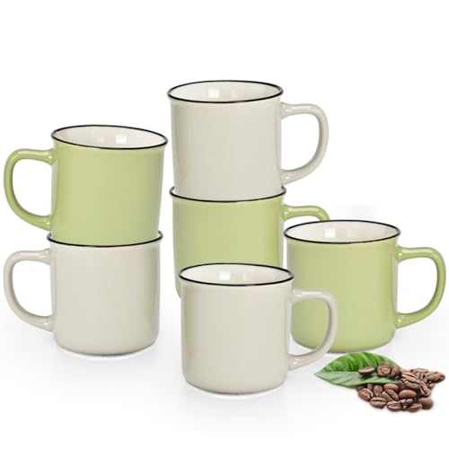 Tassen 6er Set Emaille-Optik in grün weiß - Porzellan Kaffeetassen in 330ml für Tee Kaffee Cappuccino - Moderne Kaffeebecher spülmaschinenfest und mikrowellengeeignet als Geschenk von matches21 HOME & HOBBY