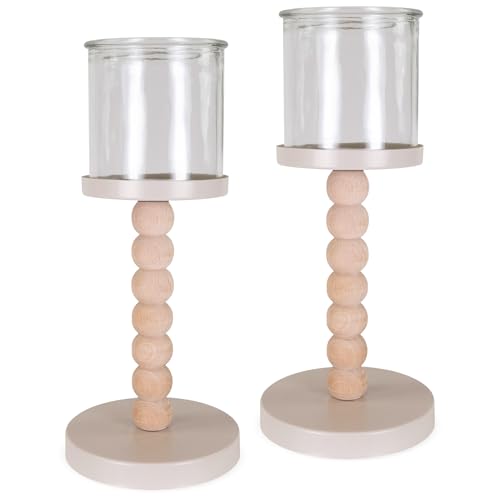 Teelichthalter 2er Set Holz-Metall mit Glas Natur-Beige Ø 10,5x24 cm - Kerzenhalter für Tischdeko Teelichthalter 2er Set Holz-Metall mit Glas Natur-Beige Ø 10,5x24 cm - Kerzenhalter für Tischdeko von matches21 HOME & HOBBY