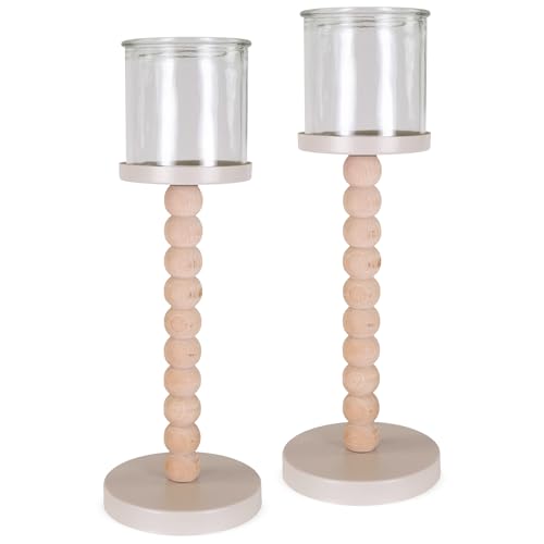 Teelichthalter 2er Set Holz-Metall mit Glas Natur-Beige Ø 10,5x30 cm - Kerzenhalter für Tischdeko Teelichthalter 2er Set Holz-Metall mit Glas Natur-Beige Ø 10,5x30 cm - Kerzenhalter für Tischdeko von matches21 HOME & HOBBY