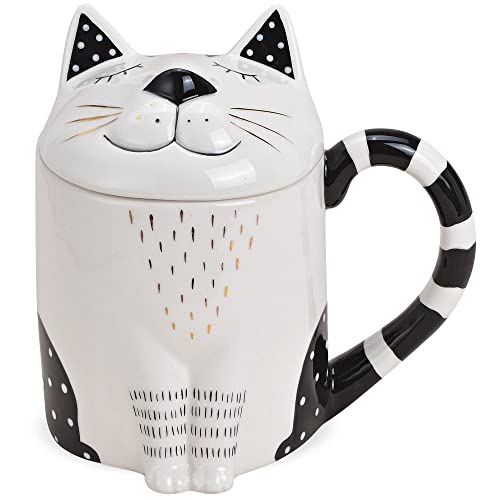 Teetasse als Katze in schwarz weiß – Süße Keramik Kaffeetassen in 400ml für Kaffe, Tee, Cappuccino mit Deckel - Außergewöhnliche Tassen als schönes Geschenk von matches21 HOME & HOBBY