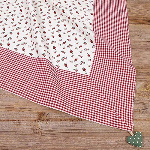 Tischdecke VRONI kariert Rosen Druck rot - Großes Stoff Tischtuch Landhausstil 100 x 100 cm Tischdeko quadratisch - Waschbare Mitteldecke aus 100 % Baumwolle, als moderne Esstischdeko, Hochzeitsdeko von matches21 HOME & HOBBY