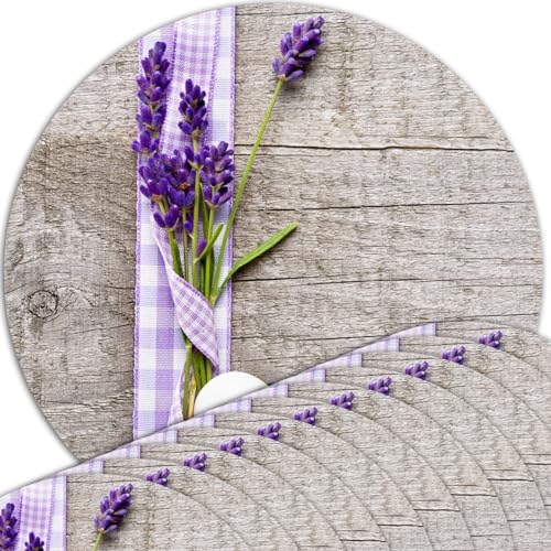 Tischsets 12er als abwaschbare Frühling und Sommer Tischdeko - Platzsets Lavendel Blumen als runde Tischuntersetzer in 38 cm - Platzdeckchen als Tischunterlage für Esstisch Wohnzimmer Tisch von matches21 HOME & HOBBY