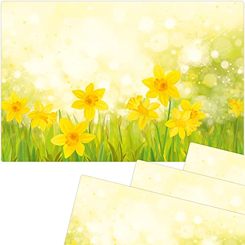 Tischsets 4er als abwaschbare Frühling und Ostern Tischdeko - Platzsets Osterglöckchen Blumen als Tischuntersetzer in 43 cm - Platzdeckchen als Tischunterlage für Esstisch Wohnzimmer Tisch von matches21 HOME & HOBBY