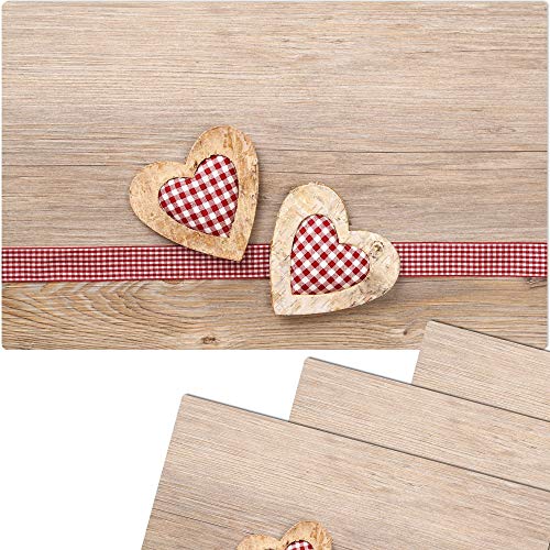 Tischsets 4er als abwaschbare Tischdeko im Landhaus Stil - Platzsets Herzen und Holzoptik braun als Tischuntersetzer in 43 cm - Platzdeckchen als Tischunterlage für Esstisch Wohnzimmer Tisch Tischsets 4er als abwaschbare Tischdeko im Landhaus Stil - Platzsets Herzen und Holzoptik braun als Tischuntersetzer in 43 cm - Platzdeckchen als Tischunterlage für Esstisch Wohnzimmer Tisch von matches21 HOME & HOBBY