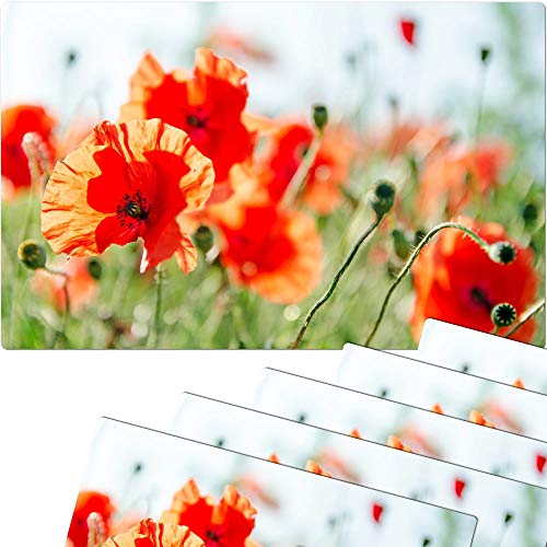 Tischsets 6er als abwaschbare Tischdeko für den Sommer - Platzsets Mohn Blumen Wiese als Tischuntersetzer in 43 cm - Platzdeckchen als Tischunterlage für Esstisch Wohnzimmer Tisch von matches21 HOME & HOBBY