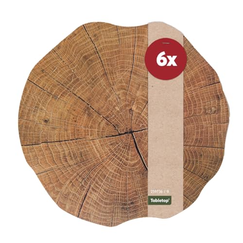 Tischsets 6er als abwaschbare Tischdeko im Landhaus Stil - Platzsets Holzoptik braun als runde Tischuntersetzer in 38 cm - Platzdeckchen als Tischunterlage für Esstisch Wohnzimmer Tisch von matches21 HOME & HOBBY