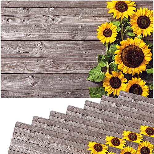 Tischsets 8er als abwaschbare Sommer Tischdeko - Platzsets Sonnenblumen Blumen Holzoptik als Tischuntersetzer - Platzdeckchen als Tischunterlage für Esstisch Wohnzimmer Tisch von matches21 HOME & HOBBY