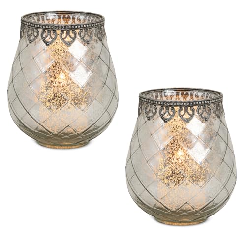 Vintage Kerzengläser Windlichter silber - 2 Moderne Windlichtgläser in 18 cm als Kerzenständer Laterne Teelichthalter - Boho Kerzenhalter Teelichtglas als Hochzeit Tisch-Deko Balkon Garten Deko von matches21 HOME & HOBBY