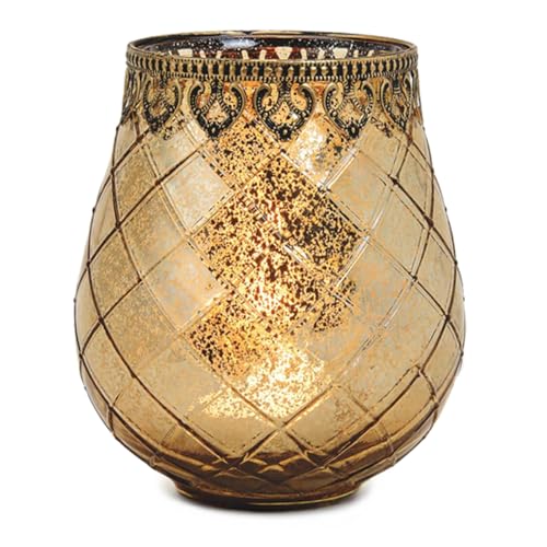 Vintage Kerzenglas Windlicht gold in 18 cm - Modernes Windlichtglas als Kerzenständer Laterne und Teelichthalter - Boho Kerzenhalter Teelichtglas für Wohnzimmer Tisch-Deko, Balkon, Hochzeit von matches21 HOME & HOBBY