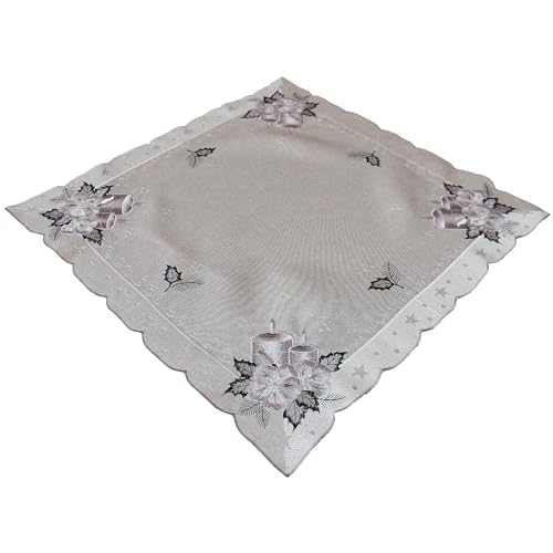 matches21 HOME & HOBBY Tischdecke Olivia 60 x 60 cm edle Stickerei mit Kerzen & Blättern Silber Mitteldecke Polyester von matches21 HOME & HOBBY