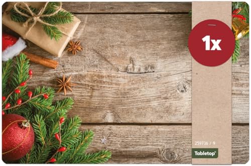 Weihnachts Tischset 1 STK als abwaschbare Weihnachten Tischdeko - Platzset Holzoptik Weihnachtsdeko als Winter Tischuntersetzer - Platzdeckchen als Tischunterlage für Esstisch Wohnzimmer Tisch von matches21 HOME & HOBBY