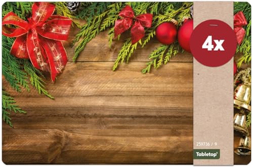 Weihnachts Tischsets 4er als abwaschbare Weihnachten Tischdeko - Platzsets rote Weihnachtsdeko als Winter Tischuntersetzer - Platzdeckchen als Tischunterlage für Esstisch Wohnzimmer Tisch von matches21 HOME & HOBBY