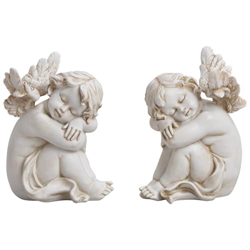 Wetterfeste Grabengel Figuren Deko Set - Sitzende Engel ausgefallene Grabdeko aus Kunststein in Grau - Engel 9 x 13 cm Grabdekoration, Trauergeschenk für Hinterbliebene & Grabschmuck für Friedhof von matches21 HOME & HOBBY