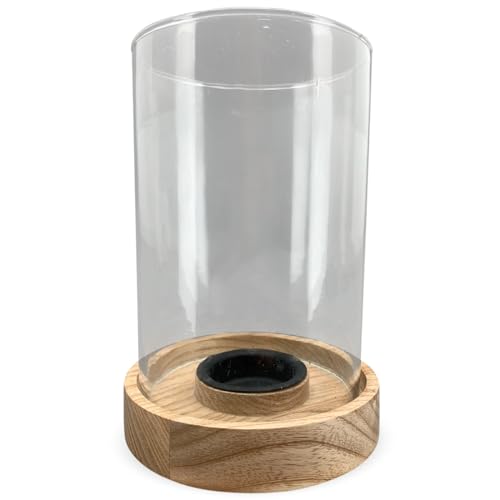 Windlicht Holz Glas Teelichthalter Landhaus Küche, Wohnzimmer Deko - Kerzenhalter Hygge für Teelicht & Kerzen in braun Tischdeko - Kerzenglas Lichthaus 11 x 17 cm Vintage Teelichtgläser für innen von matches21 HOME & HOBBY