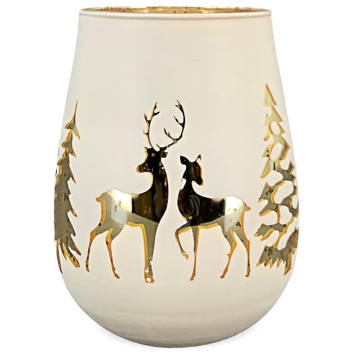 Windlicht mit Hirsch Design Teelichtgläser im Vintage-Look Beige & Gold - Stimmungsvoller Kerzenhalter Ø 12 x 15 cm Weihnachtsdeko Teelichtglas - Kerzenglas für Teelichter & Weihnachtsdeko Windlicht mit Hirsch Design Teelichtgläser im Vintage-Look Beige & Gold - Stimmungsvoller Kerzenhalter Ø 12 x 15 cm Weihnachtsdeko Teelichtglas - Kerzenglas für Teelichter & Weihnachtsdeko von matches21 HOME & HOBBY