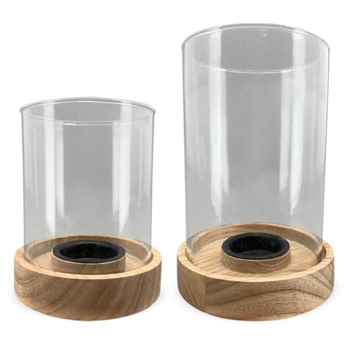 Windlichter Holz Glas Teelichthalter Landhaus Küche Wohnzimmer Deko - Kerzenhalter Hygge für Teelichter Kerzen in braun Tischdeko - Kerzengläser Lichthäuser Set Vintage Teelichtgläser für innen von matches21 HOME & HOBBY