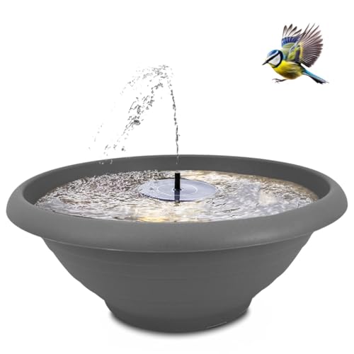 XL Solarbrunnen Set für draußen 50 cm Schale grau - Dekoschale und Schwimmende Solar Springbrunnen Fontäne als Outdoor Wasserspiel - Außen Gartenbrunnen als Balkon Vogeltränke, Garten Vogelbad von matches21 HOME & HOBBY