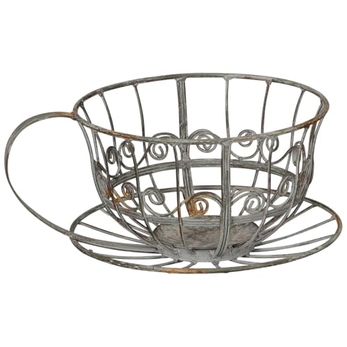 XXL Pflanztasse aus Metall als Vintage Blumentopf für Garten und Zuhause - Pflanzgefäß in Grau 31x25x14 cm - Ideal für Blumen und Kräuter, Deko für Balkon & Terrasse, Metallkorb, Kräutertopf von matches21 HOME & HOBBY