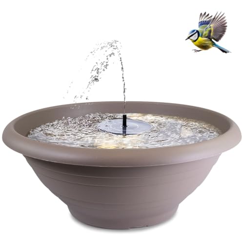 XXL Solarbrunnen Set für draußen 60 cm Schale Taupe - Dekoschale und Schwimmende Solar Springbrunnen Fontäne als Outdoor Wasserspiel - Außen Gartenbrunnen als Balkon Vogeltränke, Garten Vogelbad von matches21 HOME & HOBBY