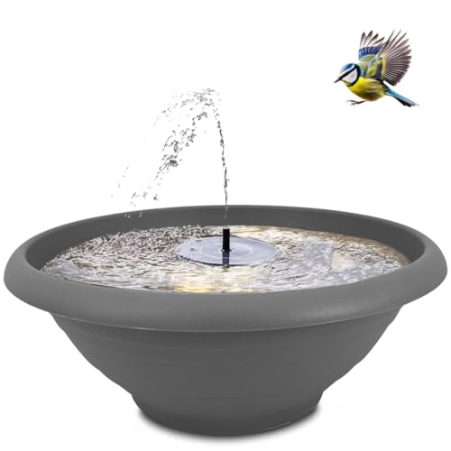 XXL Solarbrunnen Set für draußen 60 cm Schale grau - Dekoschale und Schwimmende Solar Springbrunnen Fontäne als Outdoor Wasserspiel - Außen Gartenbrunnen als Balkon Vogeltränke, Garten Vogelbad von matches21 HOME & HOBBY