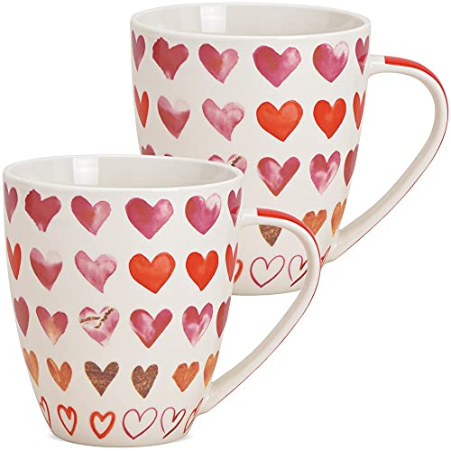 XXL Tassen 2er Set in weißrosa orange mit Herz - Große Porzellan Kaffeetassen in 675ml für Tee Kaffee Cappuccino - Kaffeebecher spülmaschinenfest und mikrowellengeeignet als Geschenk von matches21 HOME & HOBBY