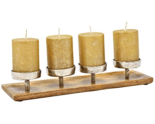 matches21 Adventsgesteck Adventskranz länglich modern Mangoholz Kerzenhalter Holz Metall Natur Silber 1 STK 38x6x12 cm von matches21 HOME & HOBBY