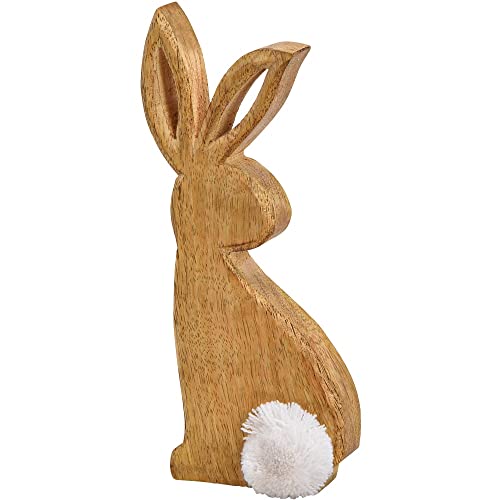 matches21 Aufsteller Hase Osterhase mit Bommel Hasenfigur Ostern Metall Silber & Mango Holz Osterdeko 1 STK 8x20x2 cm von matches21 HOME & HOBBY