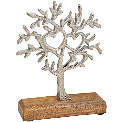 matches21 Baum Aufsteller Skulptur mit Herzen Figur Metall Holzsockel Dekofigur Silber Dekoration 1 STK 15x20x5 cm von matches21 HOME & HOBBY