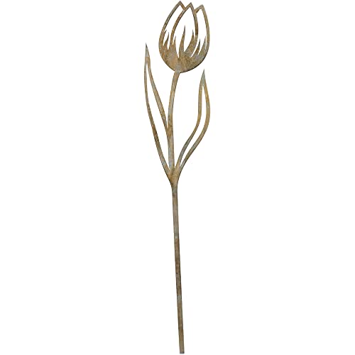 matches21 Blumenstecker Tulpe Gartenstecker Blume Gartendeko Rostoptik Metall 1 STK grau braun 11x0,1x45 cm von matches21 HOME & HOBBY