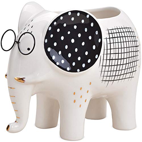 matches21 Blumentopf Elefant mit Brille Pflanzgefäß Übertopf schwarz weiß Dekor modern Keramik 1 STK 21x14x18 cm von matches21 HOME & HOBBY