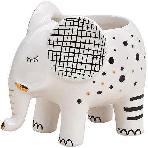 matches21 Blumentopf Elefant mit Punkten Pflanzgefäß Übertopf schwarz weiß Gold Dekor modern Keramik 12x10x9 cm von matches21 HOME & HOBBY