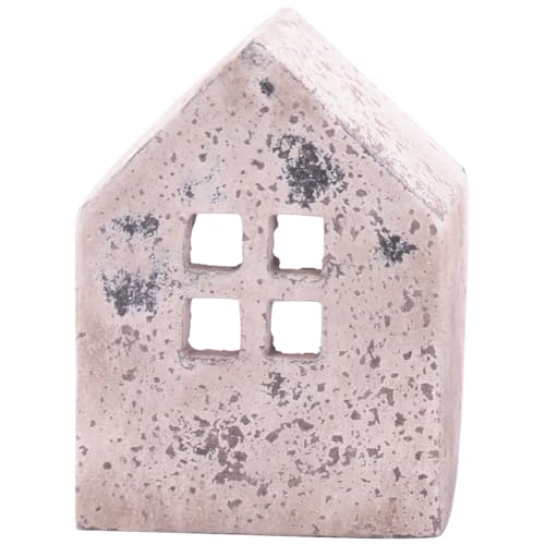 matches21 Dekoratives Windlicht Haus Leuchte Kerze Beleuchtung Antik Optik Zement Creme weiß 1 STK 14x9,5x19,5 cm von matches21 HOME & HOBBY
