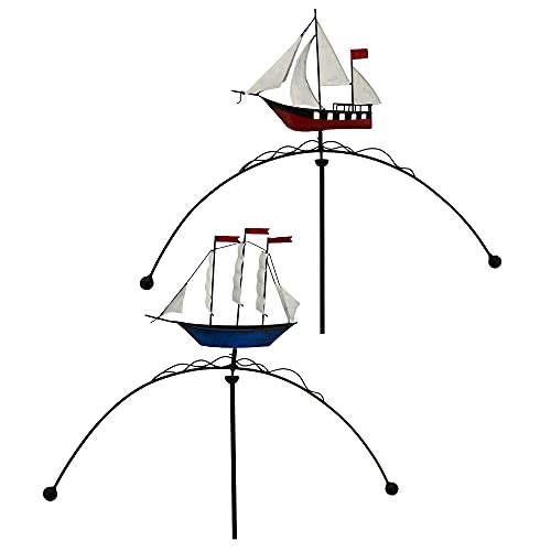 matches21 Dekoratives Windspiel Segelboot ODER Segelschiff Boot Schiff Gartendeko Wellen Metall 1 STK 77,5x9x140 cm von matches21 HOME & HOBBY