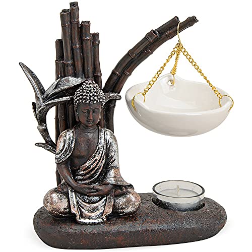 matches21 Duftlampe Buddha & Bambus Duftlicht asiatisch für Teelichter Moderne Dekofigur Poly & Keramik 1 STK 19x8x20 cm von matches21 HOME & HOBBY