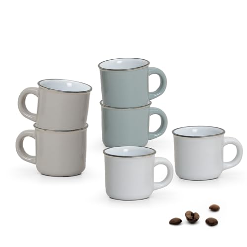 Espressotassen 6er Set Emaille-Optik in weiß braun grau - Moderne Keramik Kaffeetassen in 50ml für italienischen Espresso - Kleine Tassen spülmaschinenfest und mikrowellengeeignet als Geschenk von matches21 HOME & HOBBY