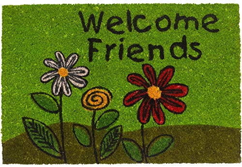 Kokosmatte als innen und aussen-bereich Fußmatte in 40x60 cm - Kokosfaser Türmatte Welcome Spruch bunte Blumen als Sauberlaufmatte - Outdoor Fußabstreifer für Haustür, Flur, Garten von matches21 HOME & HOBBY