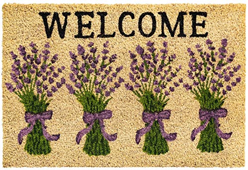 matches21 HOME & HOBBY Kokosmatte als innen und aussen-Bereich Fußmatte in 40x60 cm - Kokosfaser Türmatte Lavendel Welcome Spruch als Sauberlaufmatte - Outdoor Fußabstreifer für Haustür, Flur, Garten von matches21 HOME & HOBBY