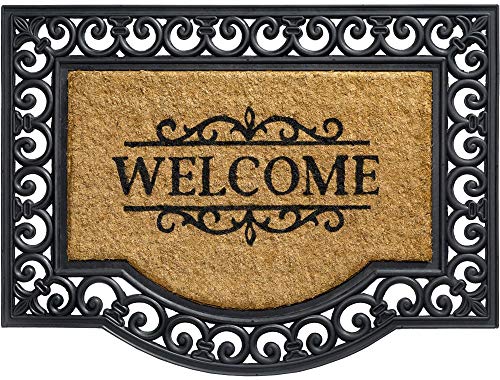 Kokosmatte als innen und aussen-bereich Fußmatte in 60x80 cm - Kokosfaser Gummi Türmatte Welcome Spruch Ornamente als Sauberlaufmatte - Outdoor Fußabstreifer für Haustür, Flur, Garten von matches21 HOME & HOBBY